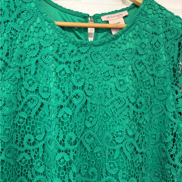 Philosophy Lace Top Kelly Green Size XXL Short Sleeve Romantic‎ Coquette Festive - Picture 3 of 12